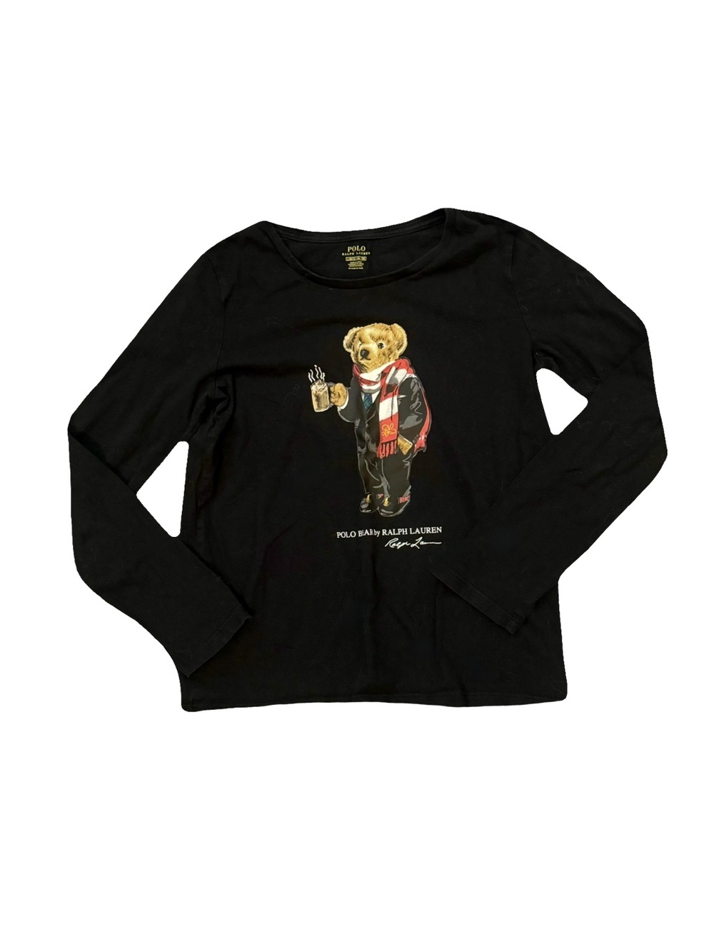VTG POLO RALPH LAUREN GRAPHIC POLO BEAE LONG-SLEEVE TEE SHIRT // SIZE LARGE🖤
